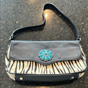 Harold's Black and White Zebra Shoulder Bag with turquoise Accent